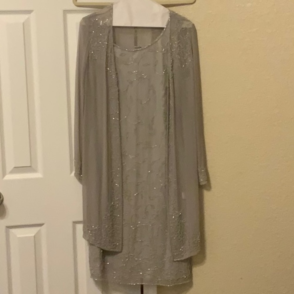 Grey 2 piece sleeveless dress with jacket